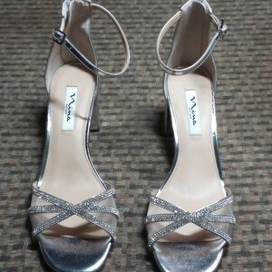 Nina Silver High Heel Sandals with Ankle Strap